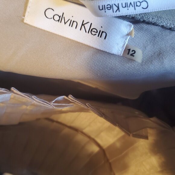 Calvin Klein Strapless Tiered Skirt Pleated Top Platinum Dress - Picture 2 of 6